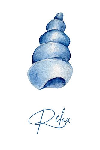 Relax – Blauwe Aquarel Schelp Illustratie | Rustgevende Coastal Wanddecoratie van Marian Nieuwenhuis
