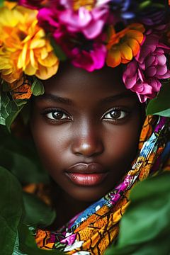 Afrikaanse vrouw met kleurrijke bloemen van Imperial Art House