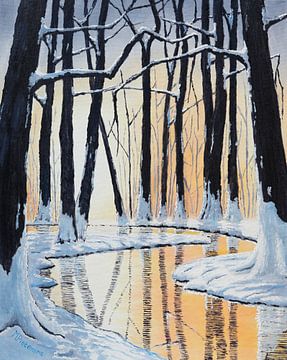 Zonsondergang in een Winters bos VI van Maarten Pietersma