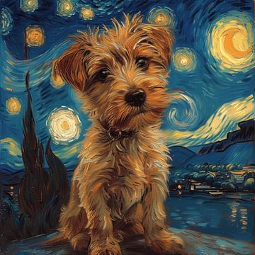 Hond sterrenhemel nacht, geïnspireerd door van Gogh van Niklas Maximilian
