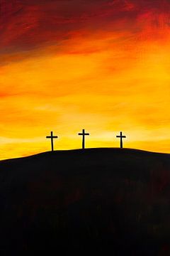 Kruisen voor een kleurrijke zonsondergang van Poster Art Shop