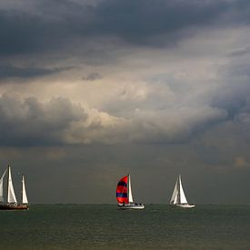 Zeilschepen op het IJsselmeer. van Alice Berkien-van Mil