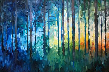 Abstract expressionistisch bos in kleurrijke olieverf van De Muurdecoratie