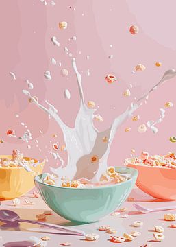 Lively scene with splashing milk and cereals by Pixelbull Design