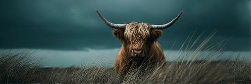 Highlander gegen dunklen Himmel Panorama von Digitale Schilderijen