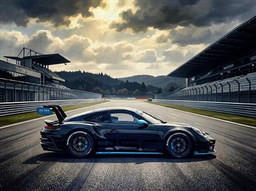 Black Porsche 911 GT3 Racing Artwork by Jan Keteleer
