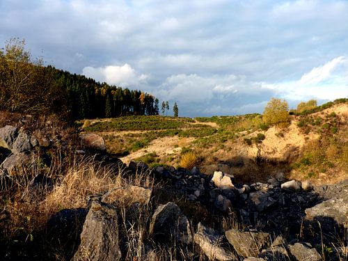 Dreigende luchten boven ruig en verlaten gebied