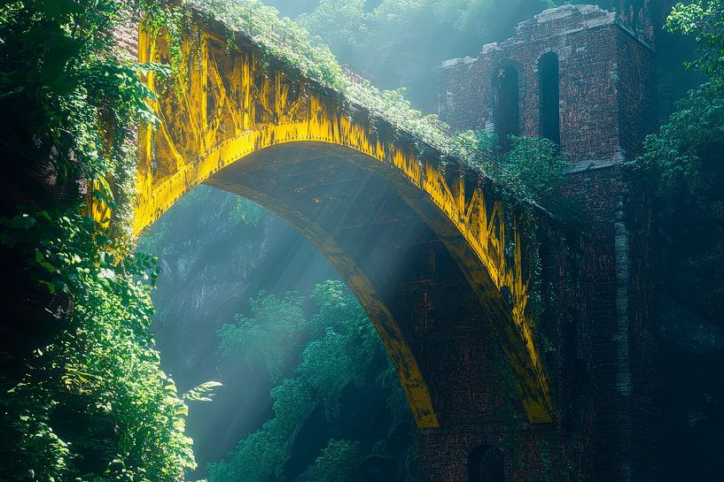Verborgene Brücke im Nebel – Mystisch von Poster Art Shop