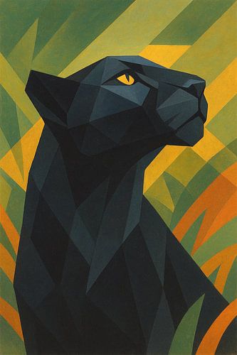 Een geometrische illustratie van een zwarte panter.