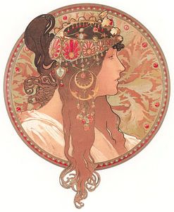Têtes Byzantines (Brunette) von Alphonse Mucha