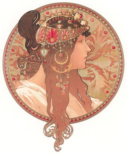Têtes Byzantines (Brunette) by Alphonse Mucha