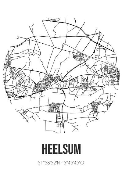 Heelsum (Gelderland) | Landkaart | Zwart-wit van Stad & Wand