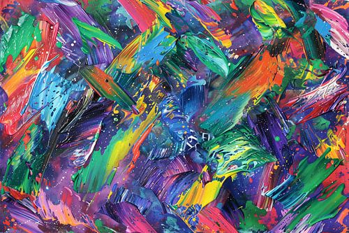 Abstracte kleurenexplosie met dynamische penseelstreken