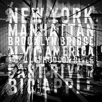 NYC Brooklyn Bridge Typografie No1 van Melanie Viola