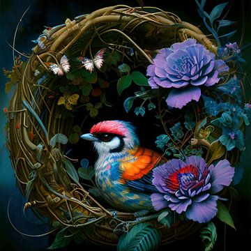 Vogel in een nest van Nicolette Vermeulen
