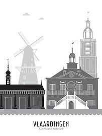 Skyline-Illustration der Stadt Vlaardingen in schwarz-weiß-grau von Mevrouw Emmer