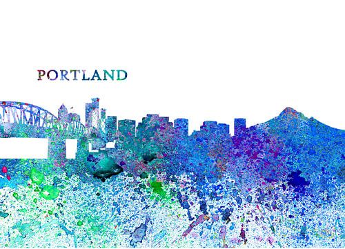 Portland Oregon Skyline Silhouette Impressionistic Splash