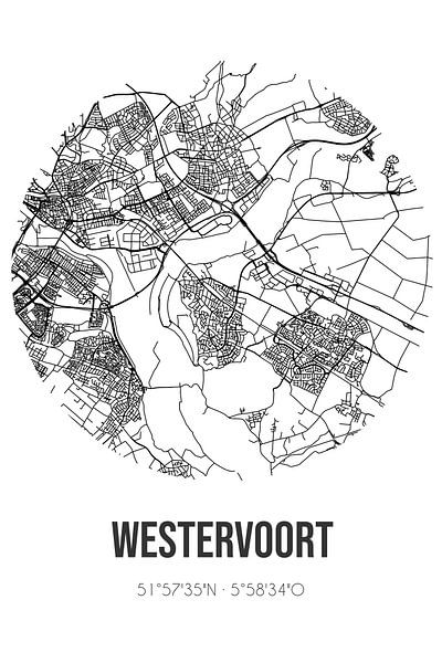 Westervoort (Gelderland) | Map | Black and white by Prints of Place