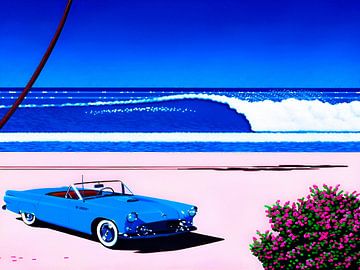 Hiroshi Nagai - Dampgolf Esthetiek, Blauwe Auto van Vivanne