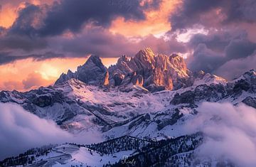 Tapijt van wolken in de bergen van fernlichtsicht
