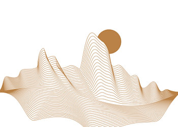 Abstract Line Art Mountain Landscape with Sun