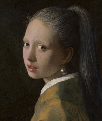 Meisje met de parel zonder hoofddoek en lang haar