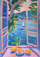 Henri Matisse Style Poster, Mediterranean Sea, Open Window, Pastel