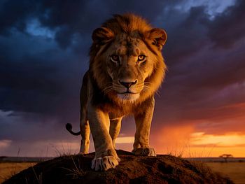 Majestätischer Löwe bei goldenem Sonnenuntergang