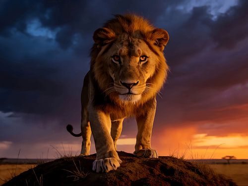 Majestätischer Löwe bei goldenem Sonnenuntergang