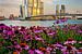 Rotterdam-Skyline mit Blumen im Vordergrund. von Jos Pannekoek