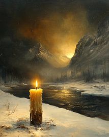 Candle by river winter night by Abstract Painting
