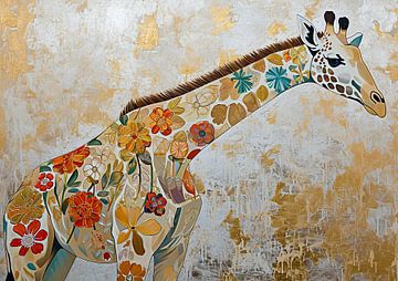 Floral Gold | Floral Giraffe Kunstwerk von De Mooiste Kunst