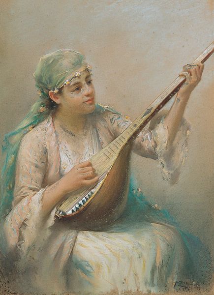 Fausto Zonaro Woman Playing a String Instrument by finemasterpiece