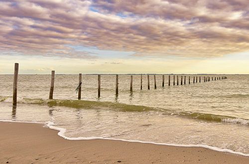 Beach, poles in the sea