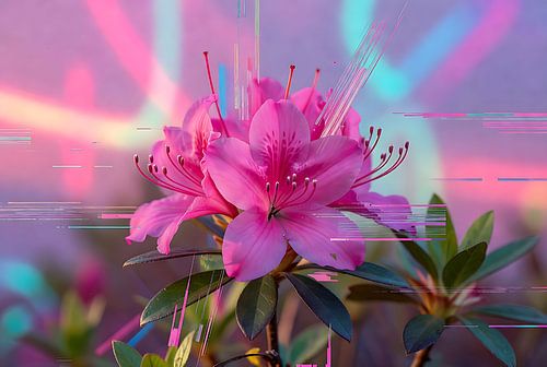 Ätherische rosa Azaleenblüte mit abstrakter Lichtstörung