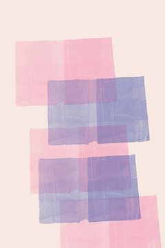 Roze en violette abstracte vormen op wit. Minimalistische collage. van Dina Dankers