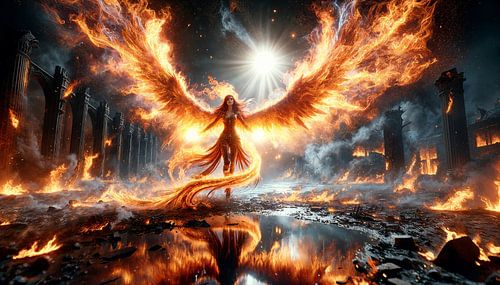 Phoenix goddess awakens the fire inferno