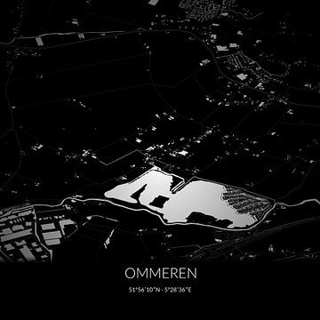 Schwarz-weiße Karte von Ommeren, Gelderland. von Rezona