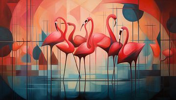 Flamingo's abstract panorama van TheXclusive Art