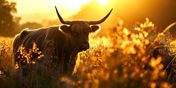 Gouden Silhouet van een Schotse Hooglander van Vlindertuin Art