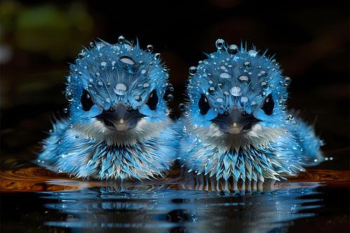 Blauwe Vogels in Ochtenddauw