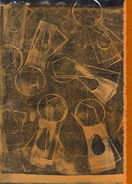Moderne abstracte kunst. Geometrische vormen in donker goud, zwart en neon bruin van Dina Dankers