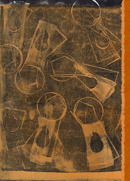 Art abstrait moderne. Formes géométriques en or foncé, noir et brun néon. par Dina Dankers
