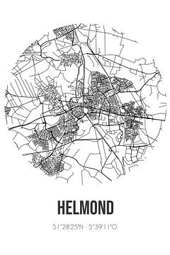 Helmond (Noord-Brabant) | Landkaart | Zwart-wit van MijnStadsPoster