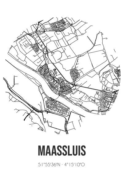 Maassluis (South-Holland) | Map | Black and White by Prints of Place