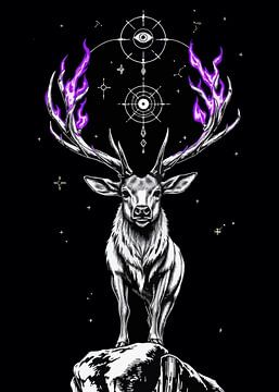 Weißer Hirsch mit violettem Geweih - Sternennacht von MIROKKU