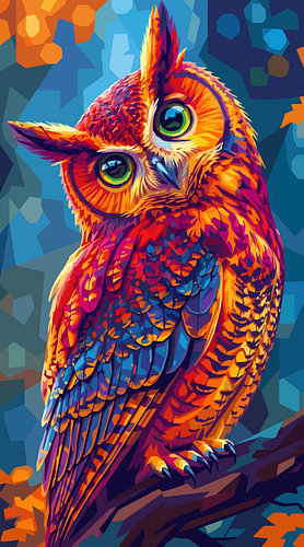 Affiche métallique avec illustration pop art WPAP colorée représentant un hibou