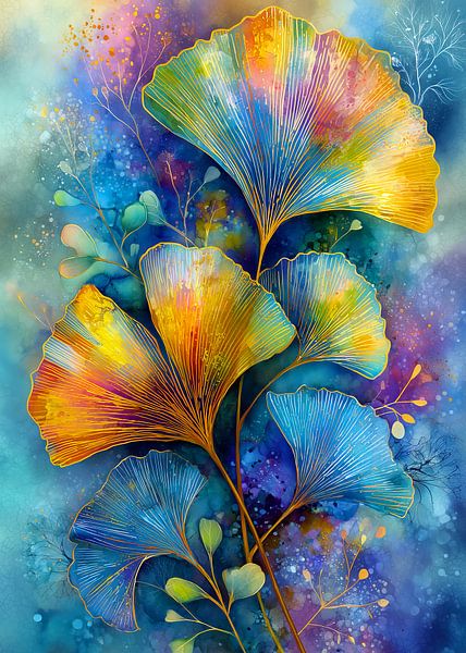 Painterly florals Evergreen Ginkgo Biloba 6 by JBJart Justyna Jaszke