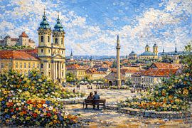 Eger in Ungarn, ein impressionistisches Gemälde. von Galerie Hoppenbrouwers