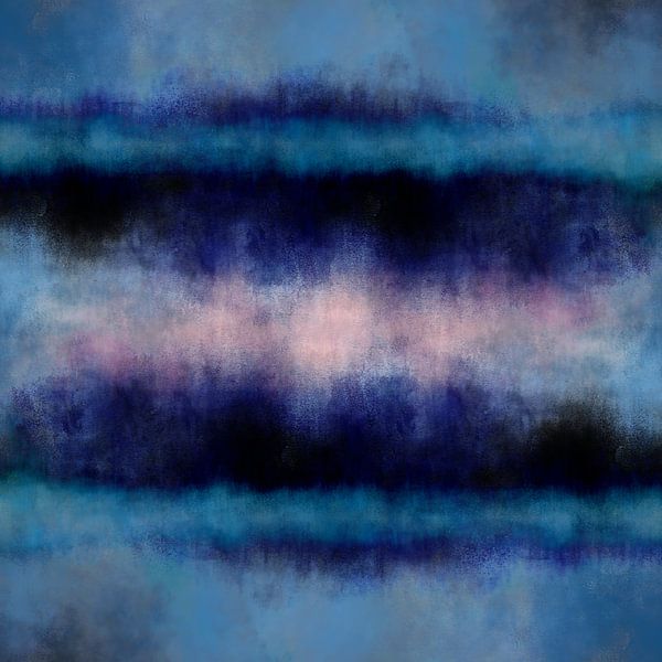Bunte abstrakte minimalistische Landschaft in Pastellfarben. Blau, Neon-Pink, Schwarz von Dina Dankers